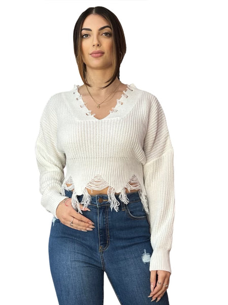 Distressed sales white sweater